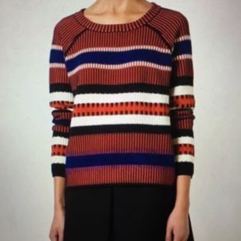 Tory Burch Monterey Sweater Pullover Crenwneck Women’s XS Wool-Blend Stripes